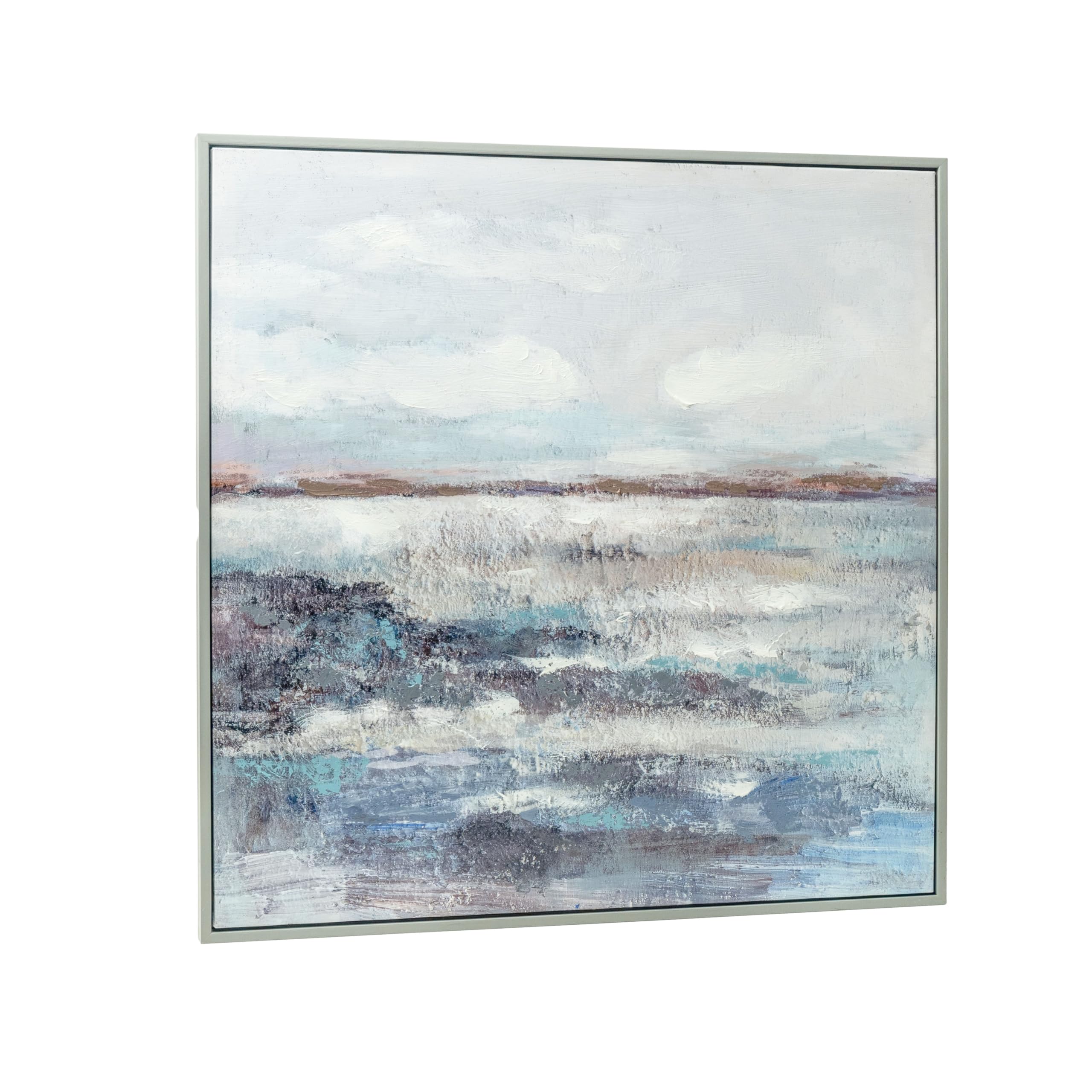 ArtbyHannah 24x24 inch Square Abstract Paintings Wall Art for Bedroom, Framed Artwork with Blue and Grey Impressionism Landscape and Textured Hand-Painted on Canvas