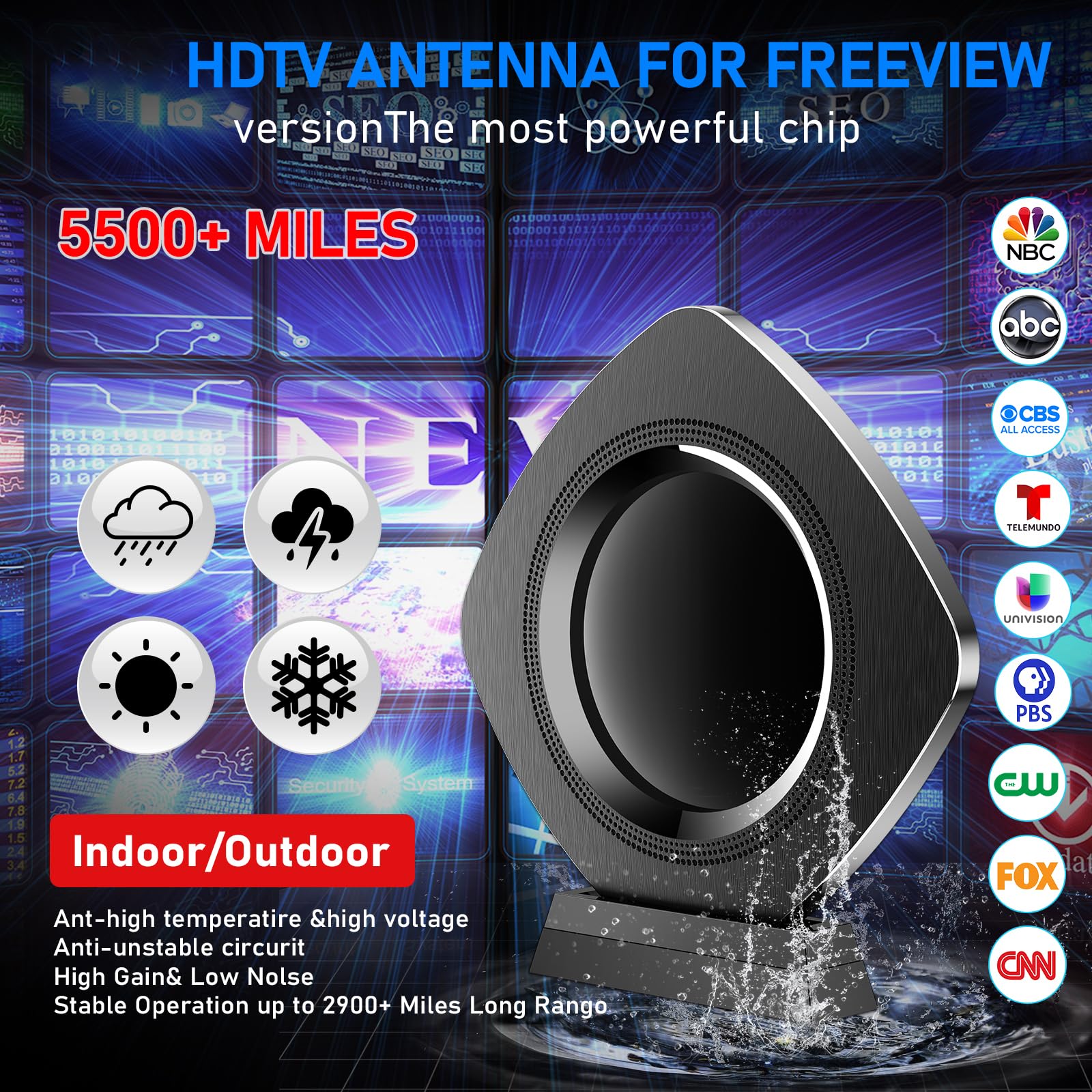 Antena de TV para interiores más fuerte de hasta 5500 millas de alcance, la mejor antena digital 2026 para Smart TV al aire libre, antena HDTV amplificada, canales locales de 38 pies, compatible con
