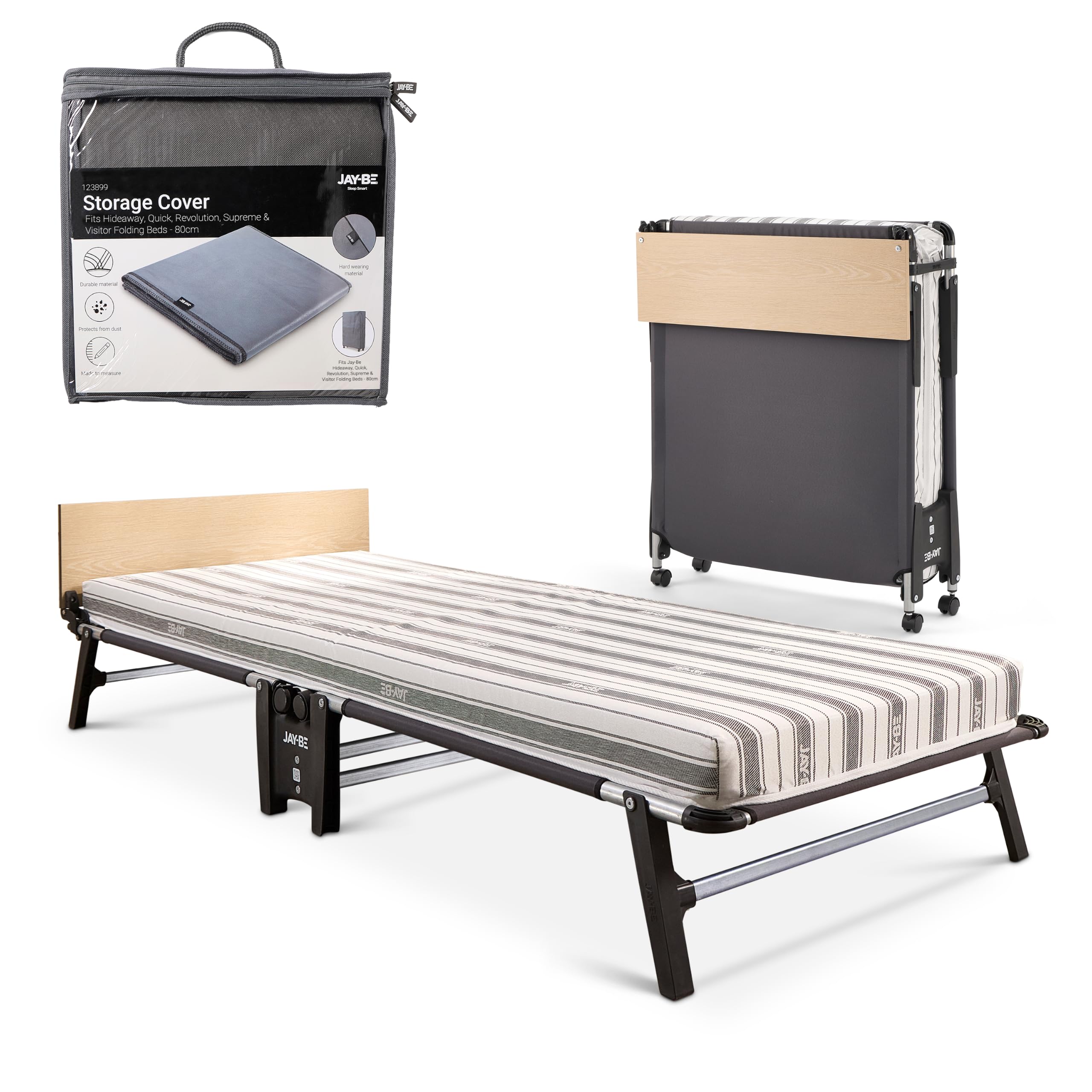 JAY-BE QE80 Quick Folding Bed, Comfort Mattress & Storage Cover, Single