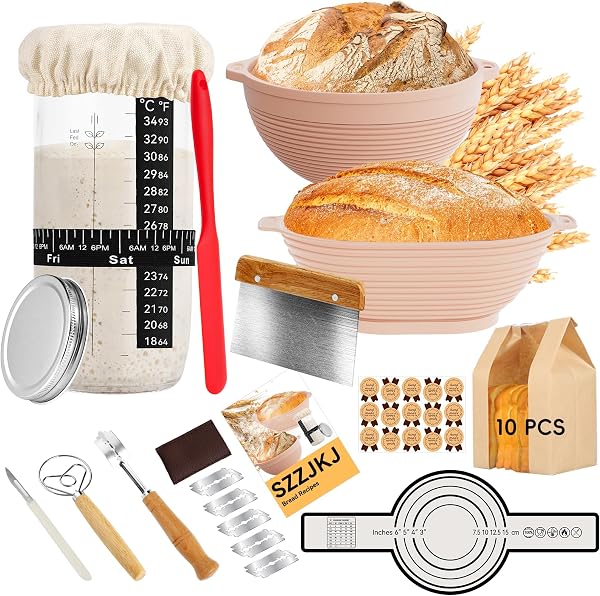 Sourdough Starter Kit, 24PCS Sourdough Bread Baking Supplies, 9Round & 11Oval Banneton Bread Proofing Basket, Bread Slin