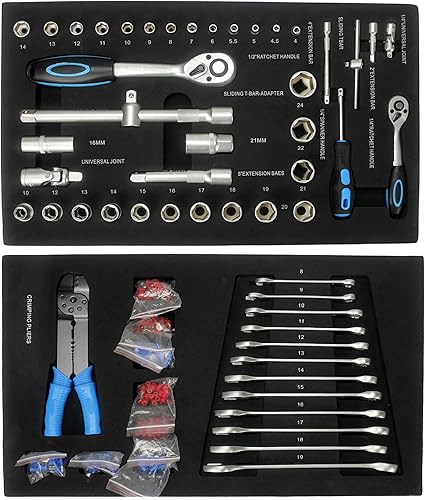 Miniatura 5 de Runboll Armazón de herramientas de 4 cajones con juego de herramientas, gabinete de herramientas con ruedas para mejoras del hogar, mecánica