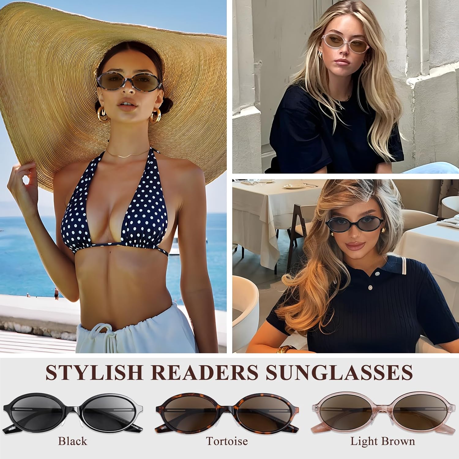 Reading Sunglasses Womens Retro 90s Oval Full Lens Sun Readers UV400 Outdoor Sunglasses Shades with Readers Built-in - Image 6