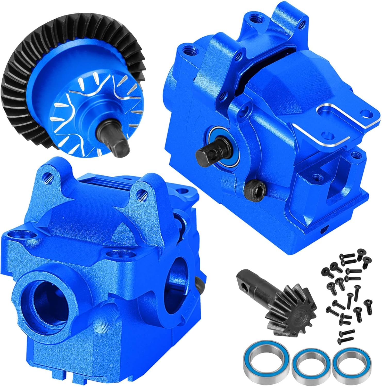 Aluminium Transmission Gearbox Upgrades Part for 1/10 Slash/Rustler/Stampede/Jato VXL 4X4 4WD,XO-1,RC Front Rear Gearbox & 37T Differential Gear,Replace #6880#6881,Navy Blue
