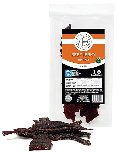 Good Fod Foods Carne seca de res de 3 onzas Monash Low FODMAP certificado, sin gluten, cecina baja en azúcar, sin nitritos, sin nitratos (Teriyaki)