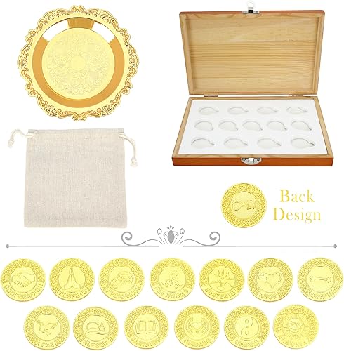 Miniatura 7 de TINGKU Monedas de la unidad de la boda española Monedas católicas de oro, Arras de Boda Catolica Decoracion Para Bodas con caja de regalo de madera