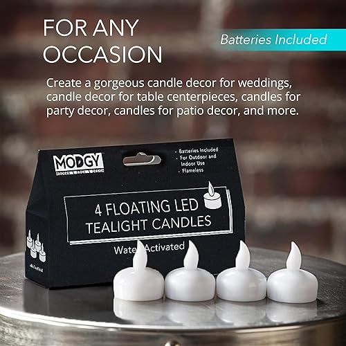 Miniatura 6 de MODGY Velas LED flotantes candelitas sin llama funciona con pilas, velas parpadeantes, activadas por agua, color blanco, juego de 4