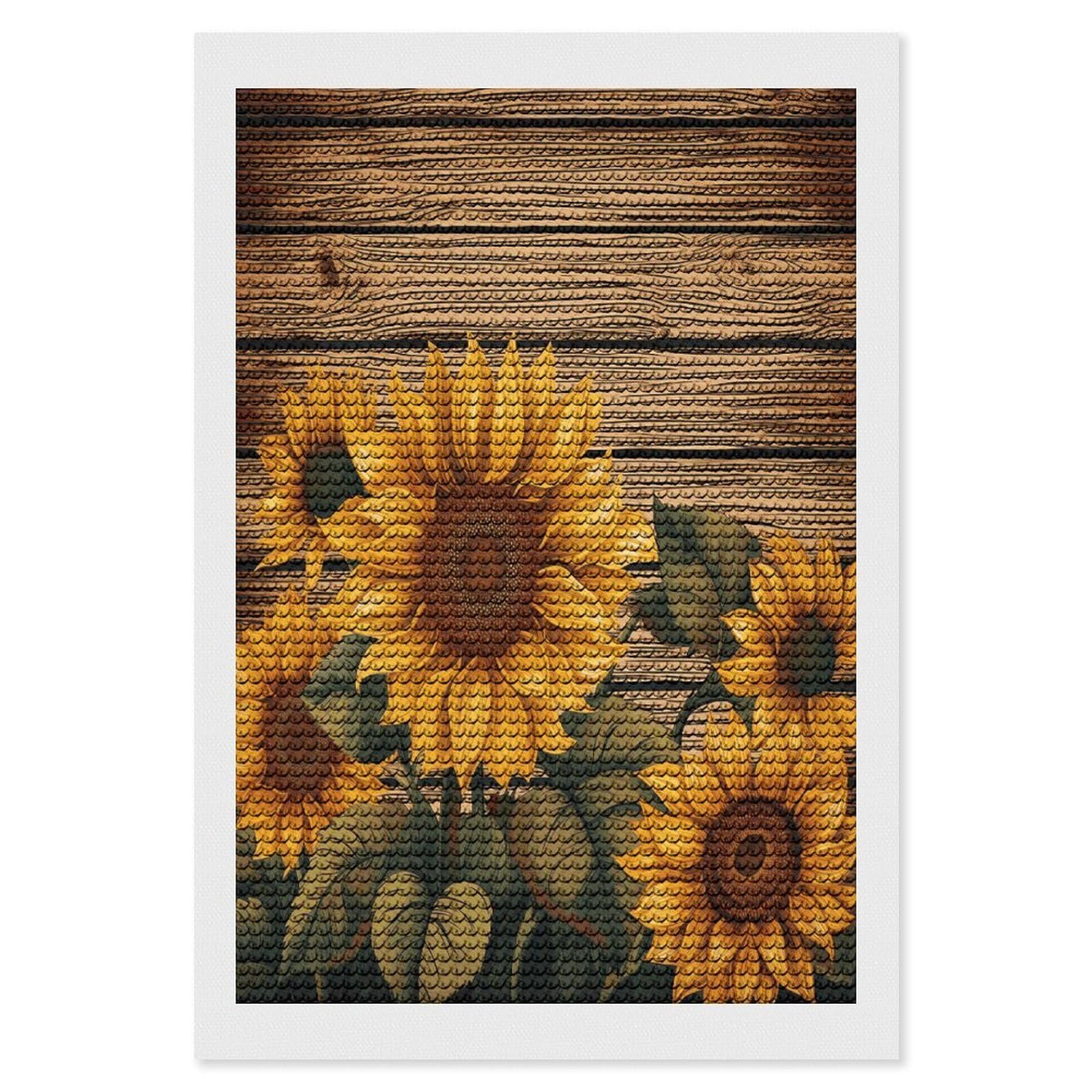 Paint Wooden Board Sunflower Diamond Art Kits for Adult Round Full Drill Diamond Dots Paintings for Beginner Picture Art DIY Diamond Painting Kits 5D Diamond Art Painting for Home Wall Decor 8"x12"