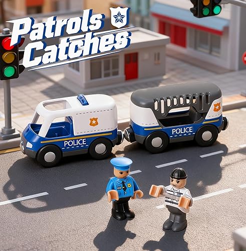 Miniatura 5 de Giant bean Juego de 6 coches magnéticos de tren de rescate con sonido y luz - Vehículos de emergencia 3 en 1 para policía, bomberos y ambulancias,
