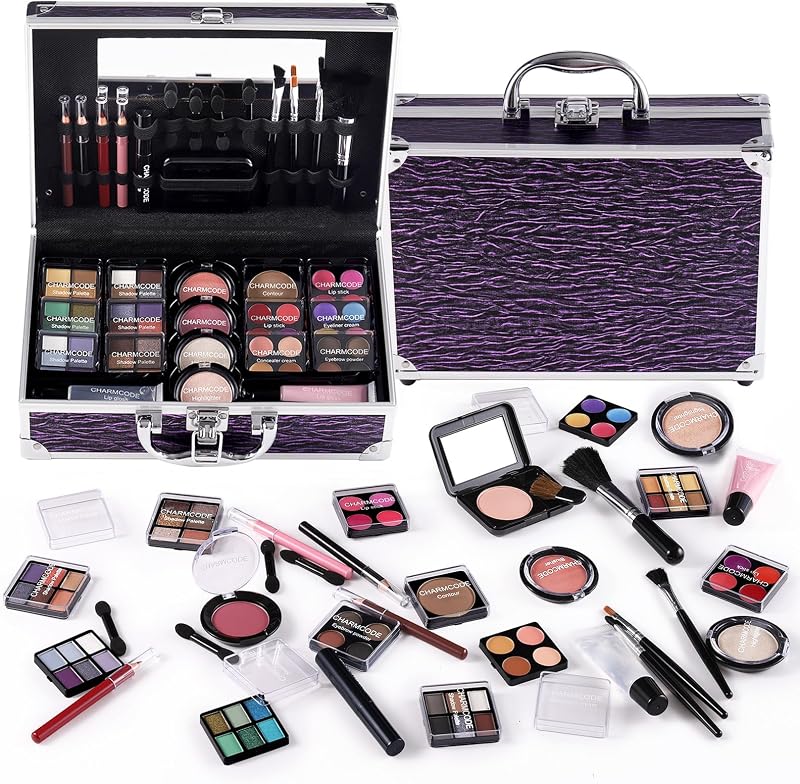 Makeup Kit for Teen Girls & Women Full Kit, Beauty Train Case with Starter Cosmetic Set, Make Up Valentine Gift Box with Eyeshadow,Lipgloss,Highlighter,Blush,Lip&Eye Pencils,Brush & More(Purple)