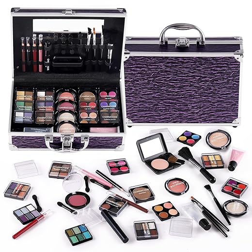 Makeup Kit for Teen Girls & Women Full Kit, Beauty Train Case with Starter Cosmetics Set, All-in-One Make Up Gift Box with Eyeshadow,Lipgloss,Highlighter,Blush,Lip&Eye Pencils,Brush and More(Purple)