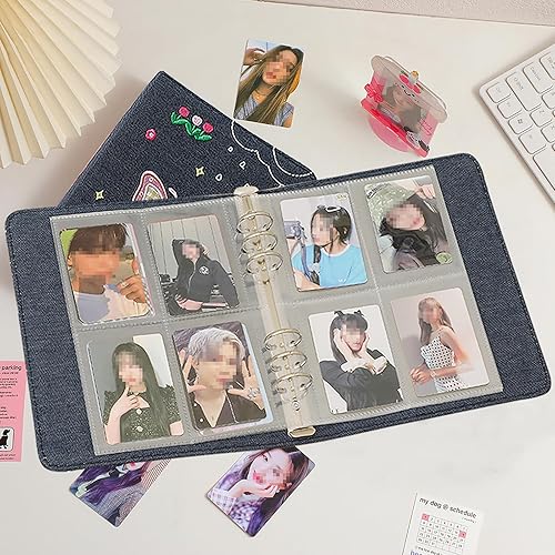 Miniatura 4 de Carpeta A5 Kpop Photocard Álbum con 20 fundas interiores de 3 pulgadas para álbum de fotos en hojas sueltas rellenables 6 anillos de tela de