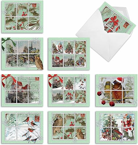 The Best Card Company - 10 tarjetas navideñas en blanco surtidas con imágenes de escenas de invierno y vacaciones de postales vintage, con sobres