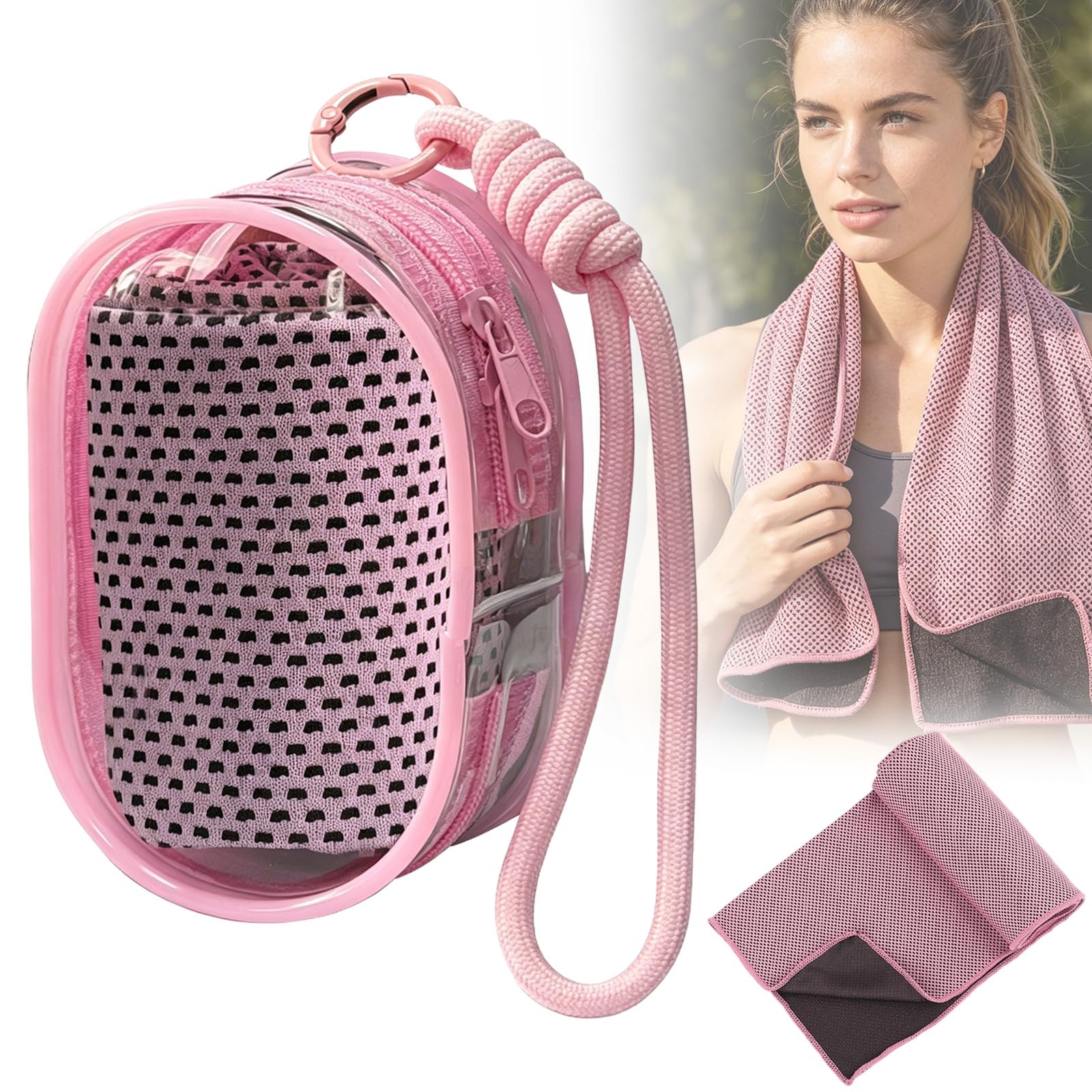 Portable Ice Cooling Towel, Instant Chill Evaporative Sports Towel with Matching Storage Carry Bag, Quick Dry Breathable Cooling Cloth for Gym Running Cycling Outdoor Activities (Pink, 30 * 100cm)