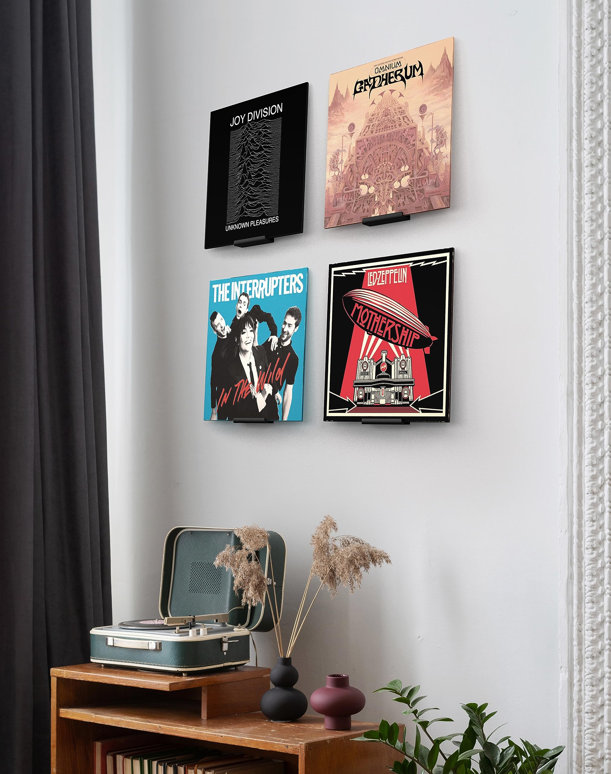 NewGround Designs Supporto da parete per dischi in vinile (4 pezzi) LP, supporto in vinile, scaffale, telaio, supporto per dischi 7"/10"/12" + Gatefold