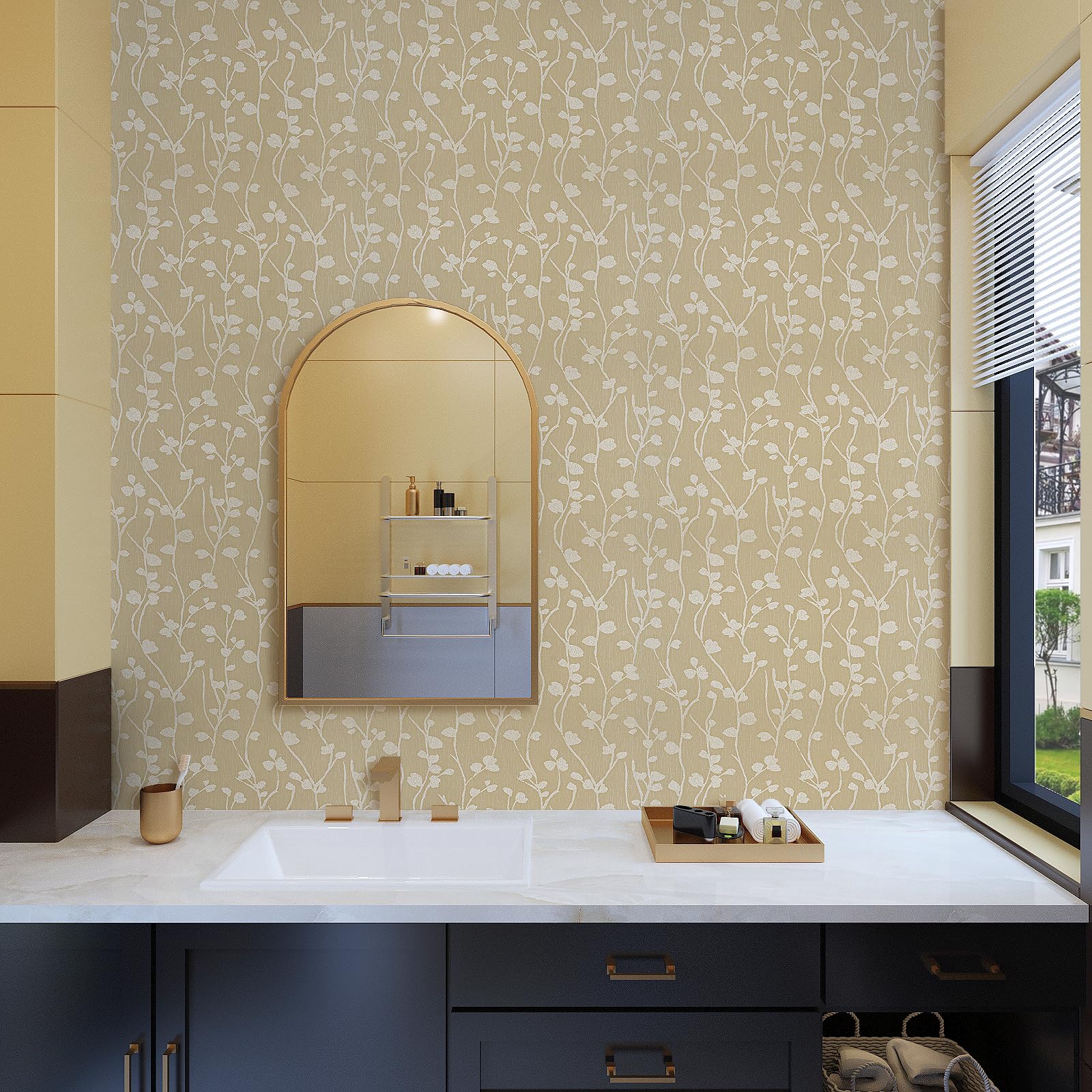 VaryPaper Peel and Stick Beige Patterned Wallpaper 40cmx200cm Leaf Contact Paper Sticky Back Plastic Lining Paper for Wall Stick on Wallpaper for Living Room Bedroom Cupboards Vinyl Wrap for Furniture - Image 3