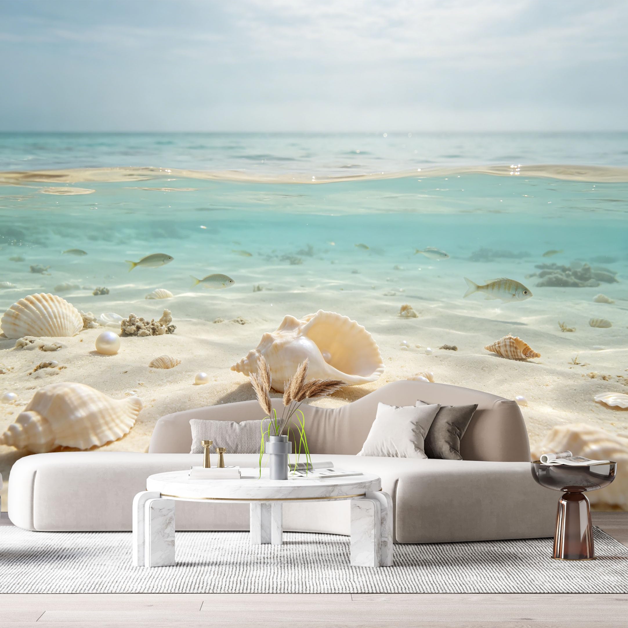 Custom Size Wall Murals Coastal Ocean Marine Undersea Tropical Water Pearl Seashells SelfAdhesiveWall Fabric Removable Wallpaper Wall Decor for Living Room Bedroom Bathroom