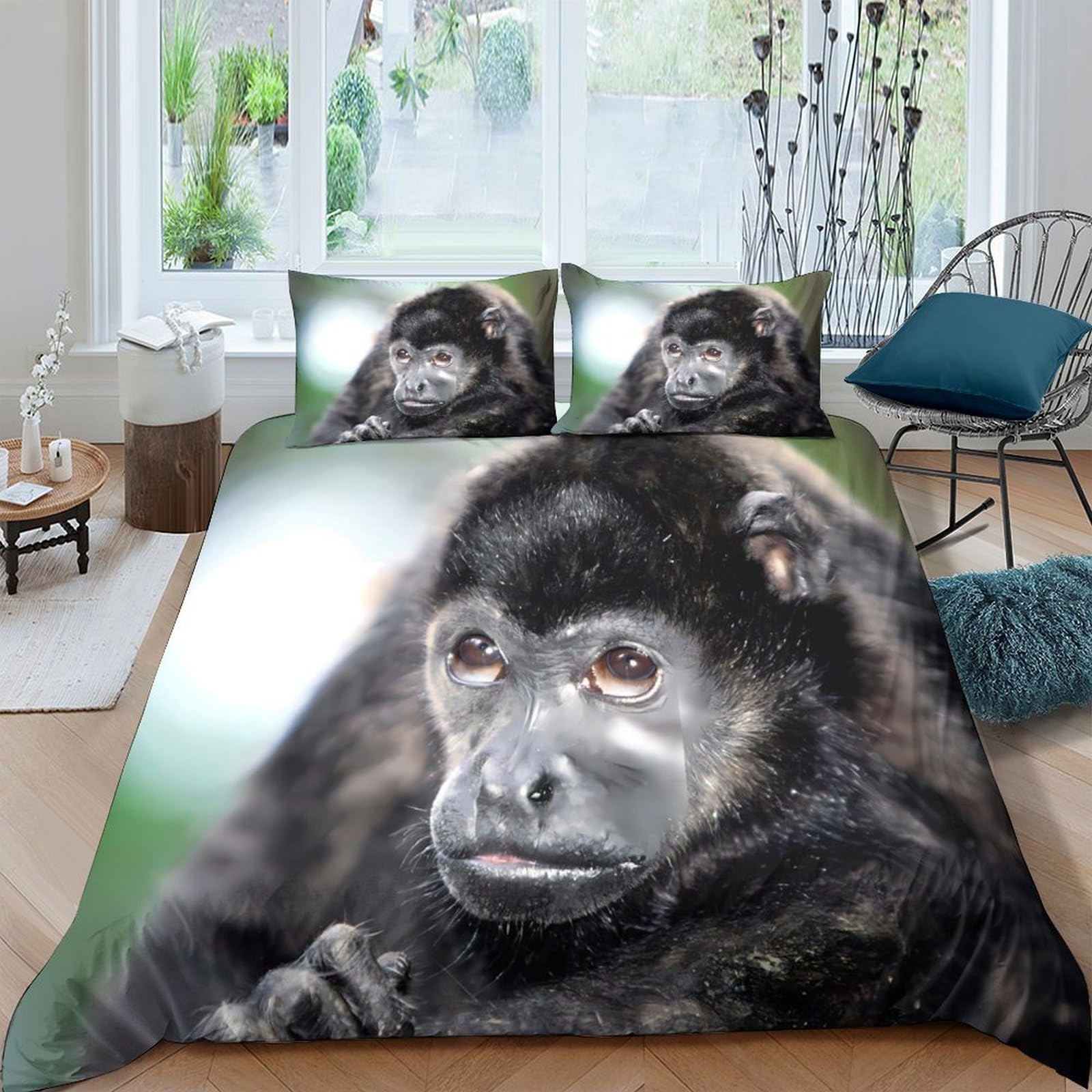 Housse de couette singe 3D King 220x240cm : Finie la literie terne sans personnalité