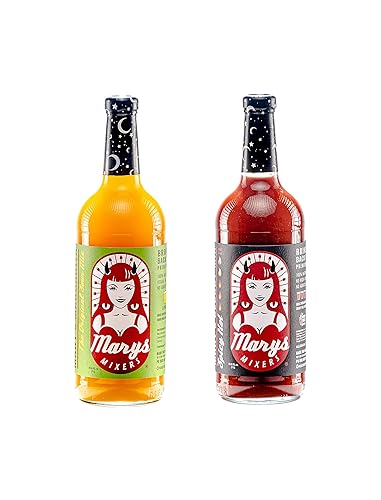 Marys Mixers Award Winner - Paquete de dos variedades de mezcla de María Spicy Bloody Mary y Margarita Mix galardonado todo natural mezcladores de