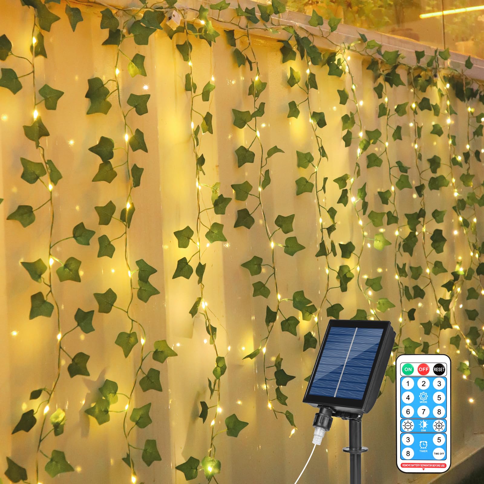 GuKKK Guirnaldas Luces Led Solares Exterior Solar, 3 * 1M 160 LEDs Cadena de Hiedra Artificial, Cortina Luces Exterior, 8 Modos Cadena de Luces Impermeables Decoración, para Jardín Alero Balcon