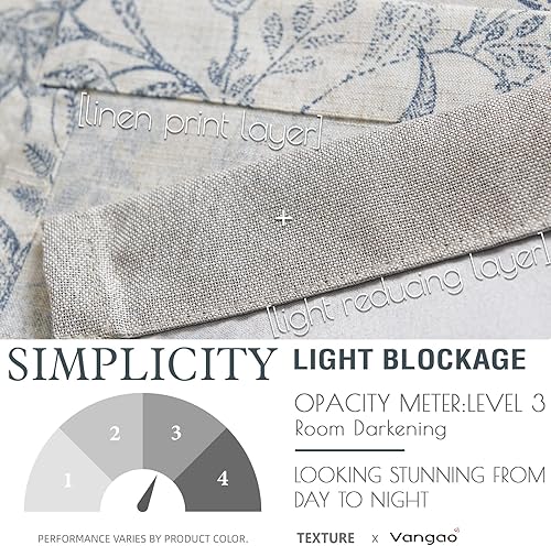 Miniatura 4 de Vangao Cortina de lino para cocina, diseño rústico floral de doble capa, bolsillo para barra, tratamiento de ventana de 18 pulgadas, azul sobre beige