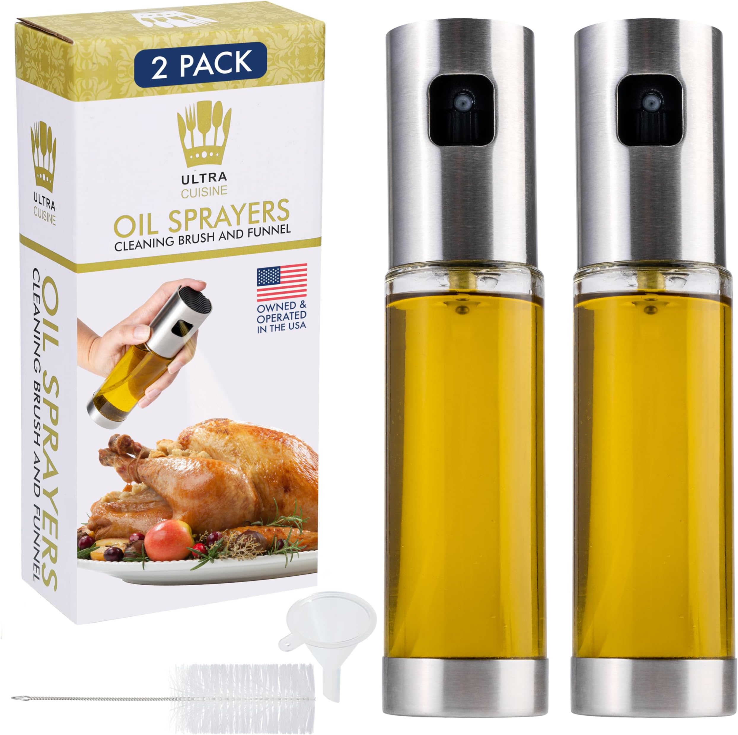 Ultra Cuisine Olive Oil Sprayer Set - Glass Mister Bottle for Air Fryer - Includes Refill Funnel, Bottle Brush, 100ml