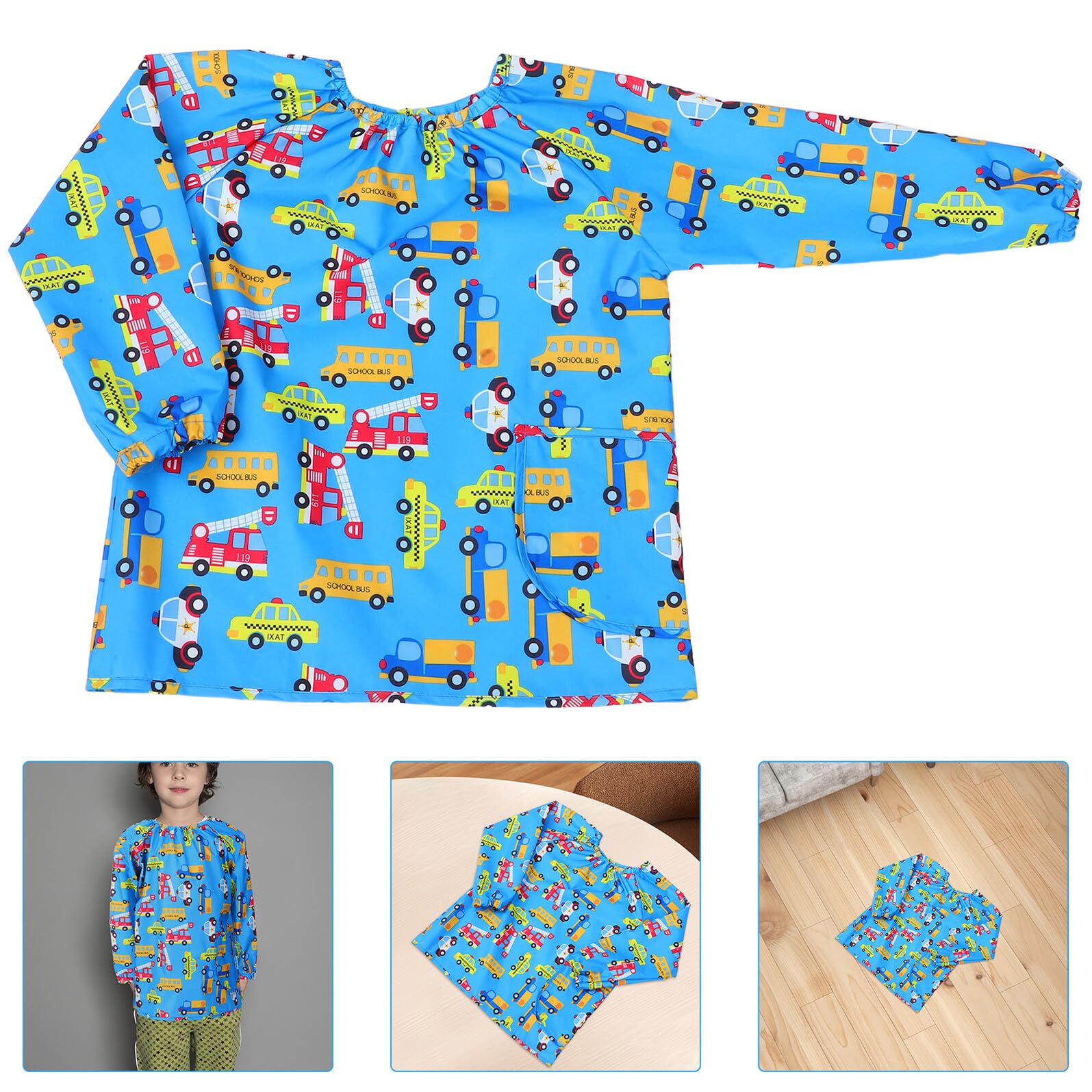 KESYOO Tablier de peinture pour blouse d'art bleu manches longues taille S Polyester résistant aux taches Vêtements de protection réutilisable pour dessin et travaux manuels