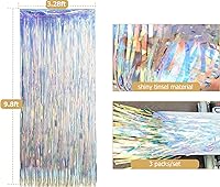 Vista 2 de 3 paquetes de cortinas de papel de aluminio de 9.8 x 3.28 pies, cortinas de flecos metálicos iridiscentes de oropel metálico iridiscente