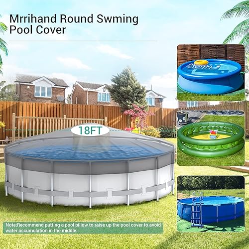 Miniatura 2 de Mrrihand Cubierta redonda para piscina, cubierta de piscina de invierno de 18 pies para piscinas sobre el suelo, cubierta de piscina con hebilla