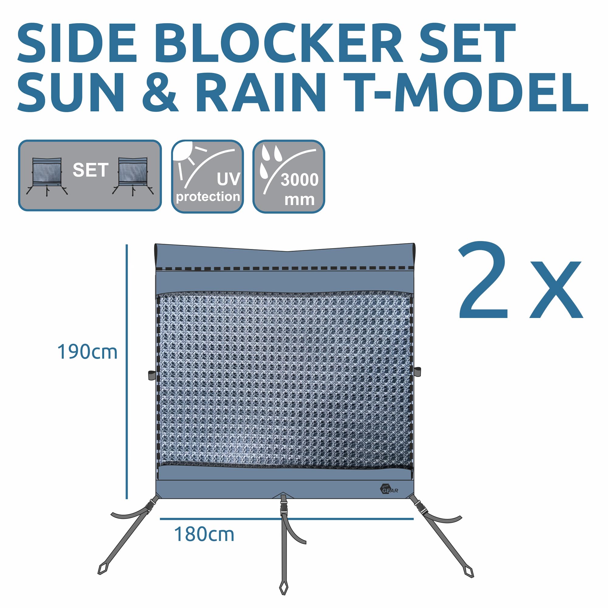 Votre GEAR Bus de camping Sun + Rain Blocker Parois latérales – 2 x paroi latérale pour tente de soleil avec 2 m de déploiement