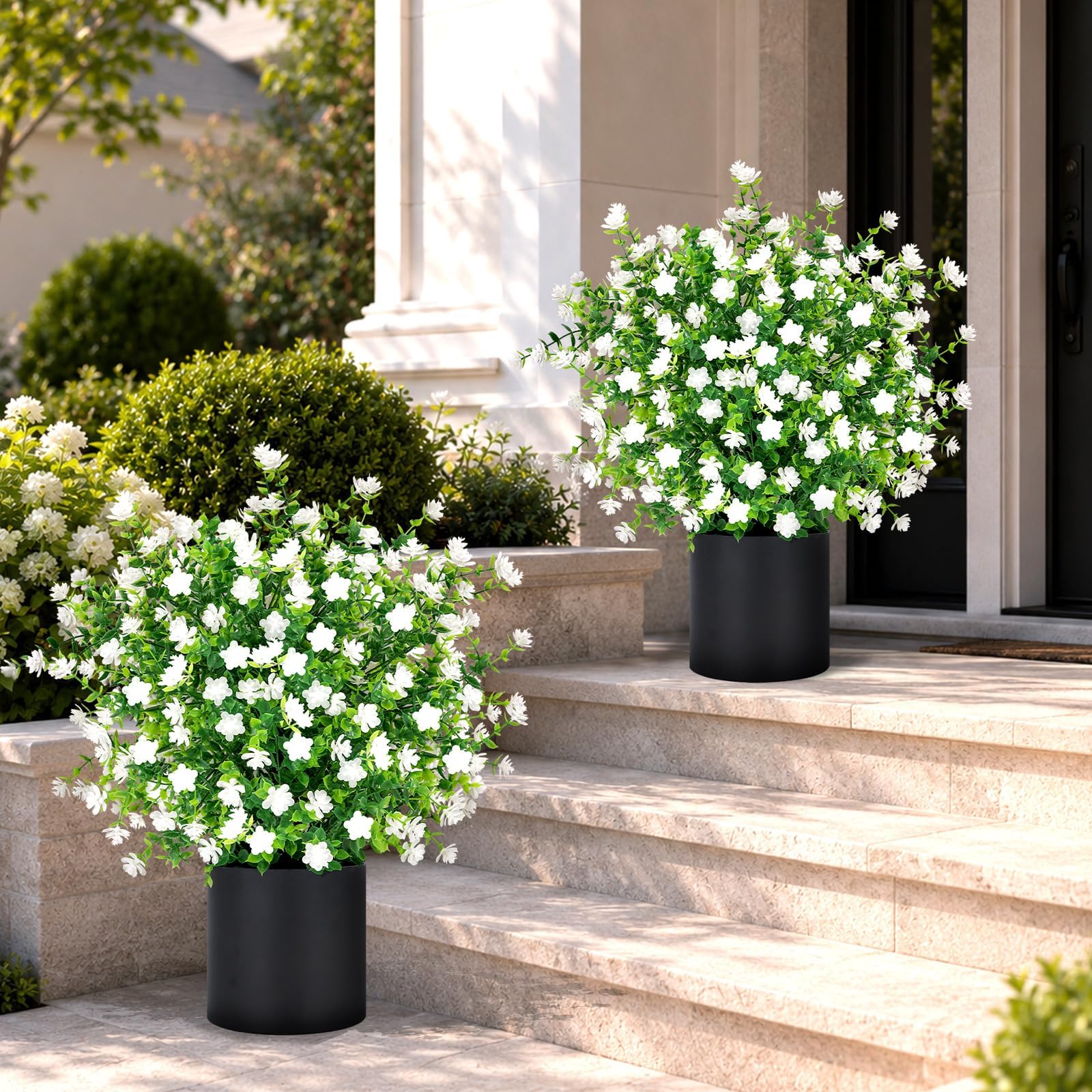 Photo 1 of ENVEN 2-Pack Potted Artificial White Flower Plants