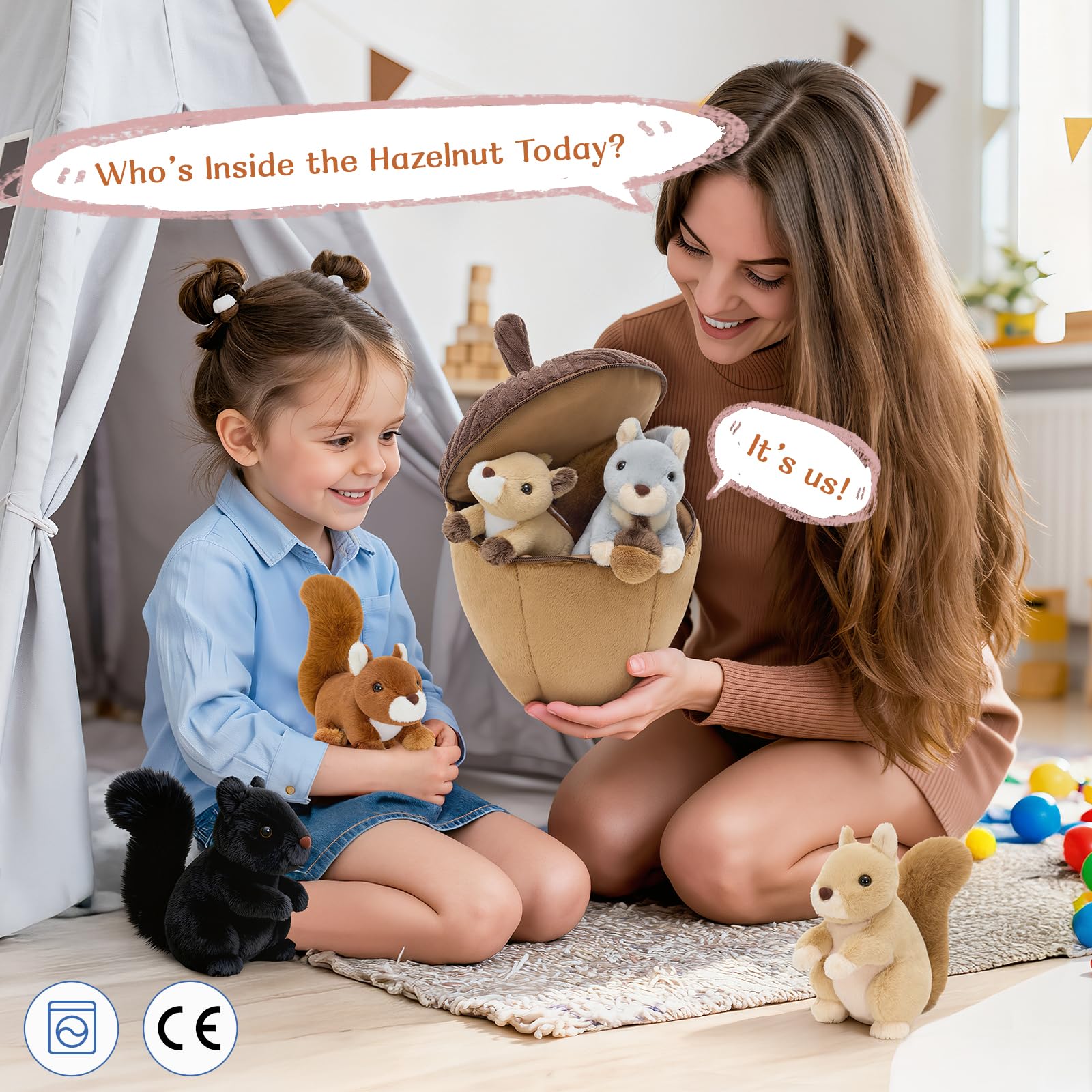 MaoGoLan Peluche Ardilla, Animal de Peluche Suave y achuchable. 35cm Avellanas con Ardilla Bebés, Realistas Suave Juguete de Peluche Gigante Regalos para Niñas, Niños, Cumpleaños Navidad Deco