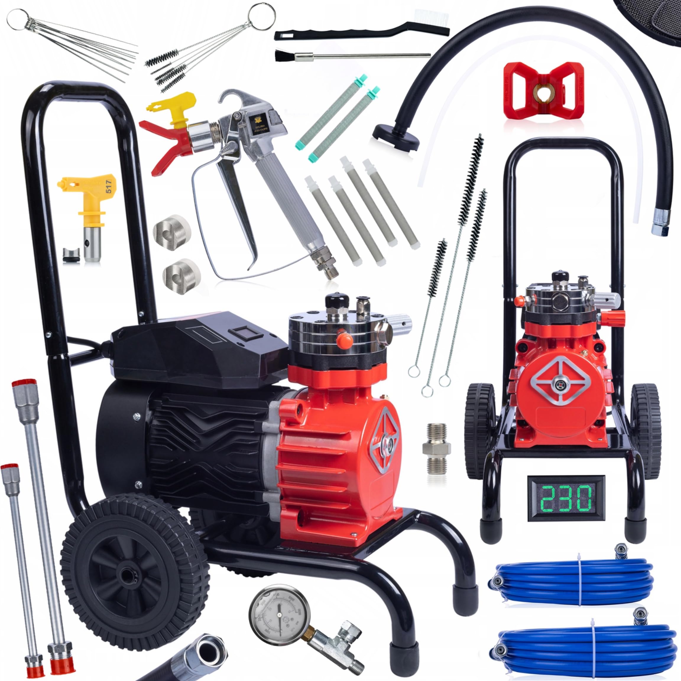 Rosfix Red Strong Storm 1100 RSS05 - Pulverizador de pintura sin aire 3500 W, 22 MPa, 18 l/min, pantalla LCD, bomba de acero inoxidable, para paredes, madera, acero, accesorios de pintura