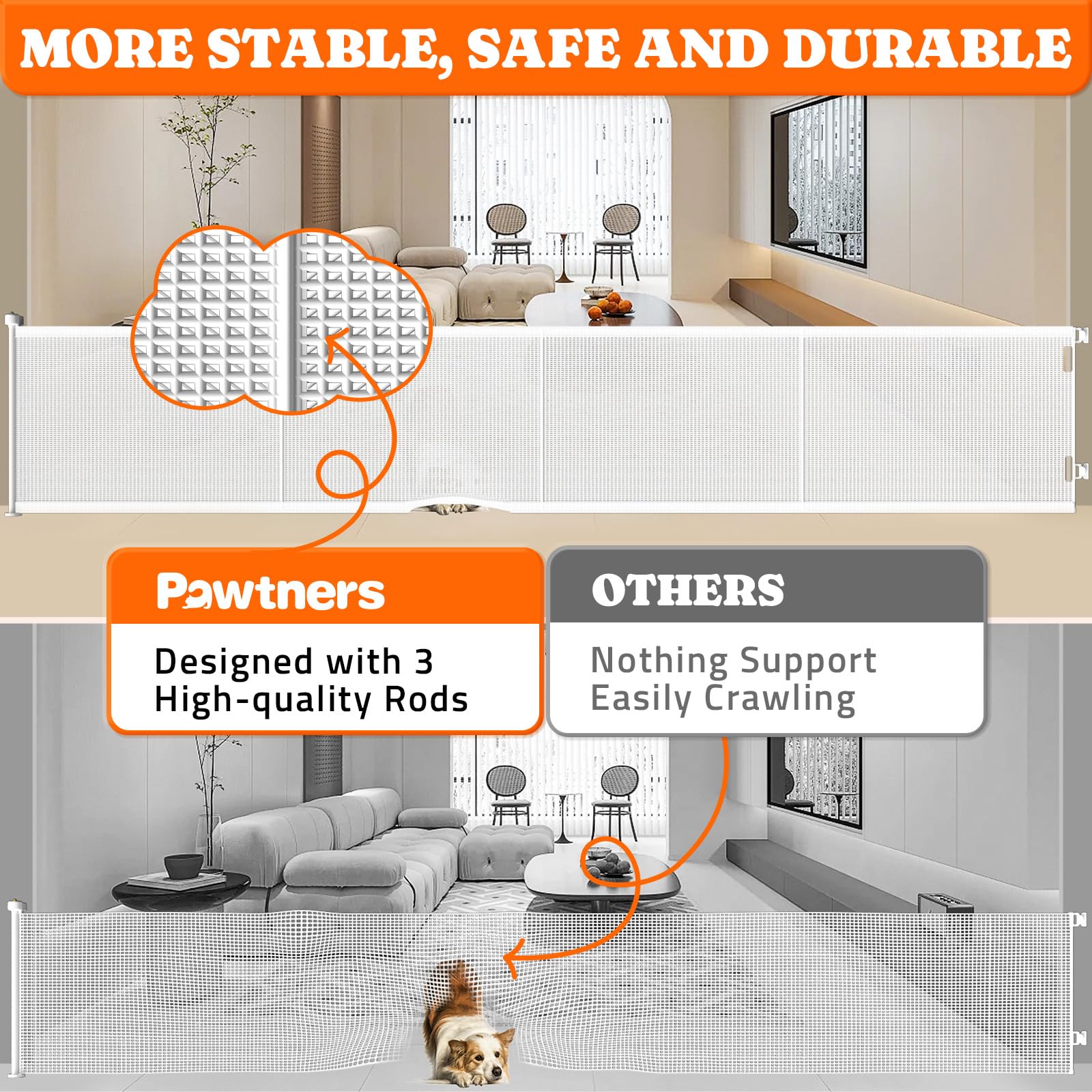 Puerta Retráctil Mejorada Para Bebés Para Escaleras, 33 Pulgadas De Alto Se Expande 71 Pulgadas De Ancho, Solución De Seguridad Ideal Para Perros, Para Escaleras, Puertas, Pasillos, Interior Y Exterior, Puerta