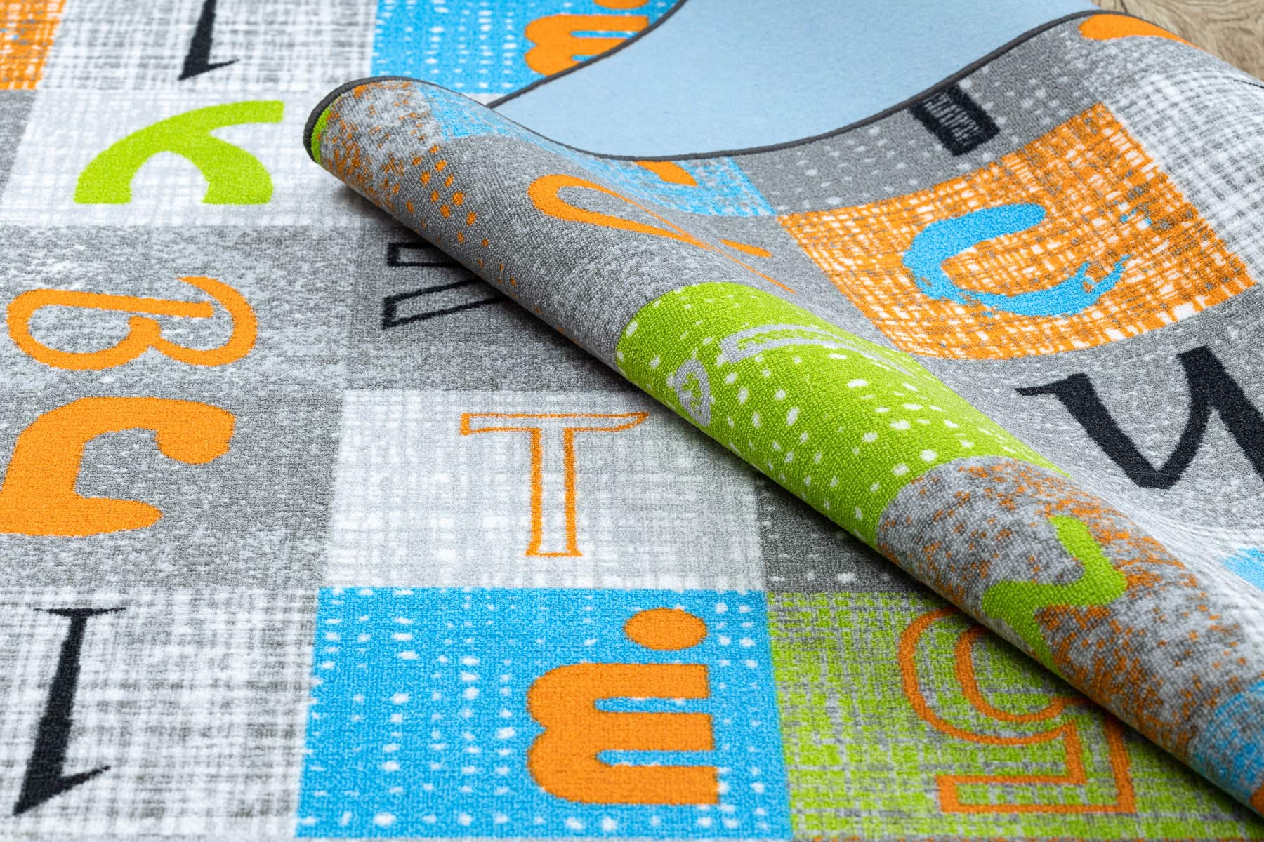 rugsx Teppich Jumpy Kinderteppich für Babyzimmer, Kinderzimmer, grau/orange/blau 100x150 cm