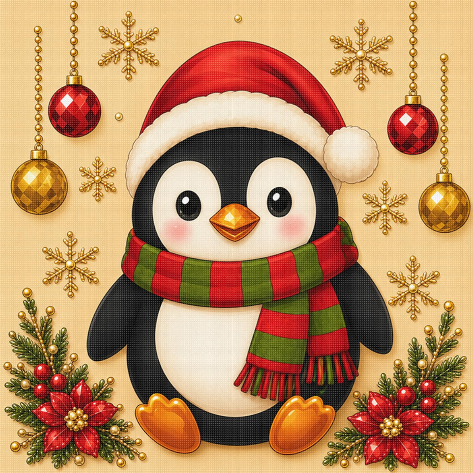 Xmas Pengui Christmas Needlework Kit 14Ct Stamped Cross Stitch 30X30cm (Xmas Penguin)