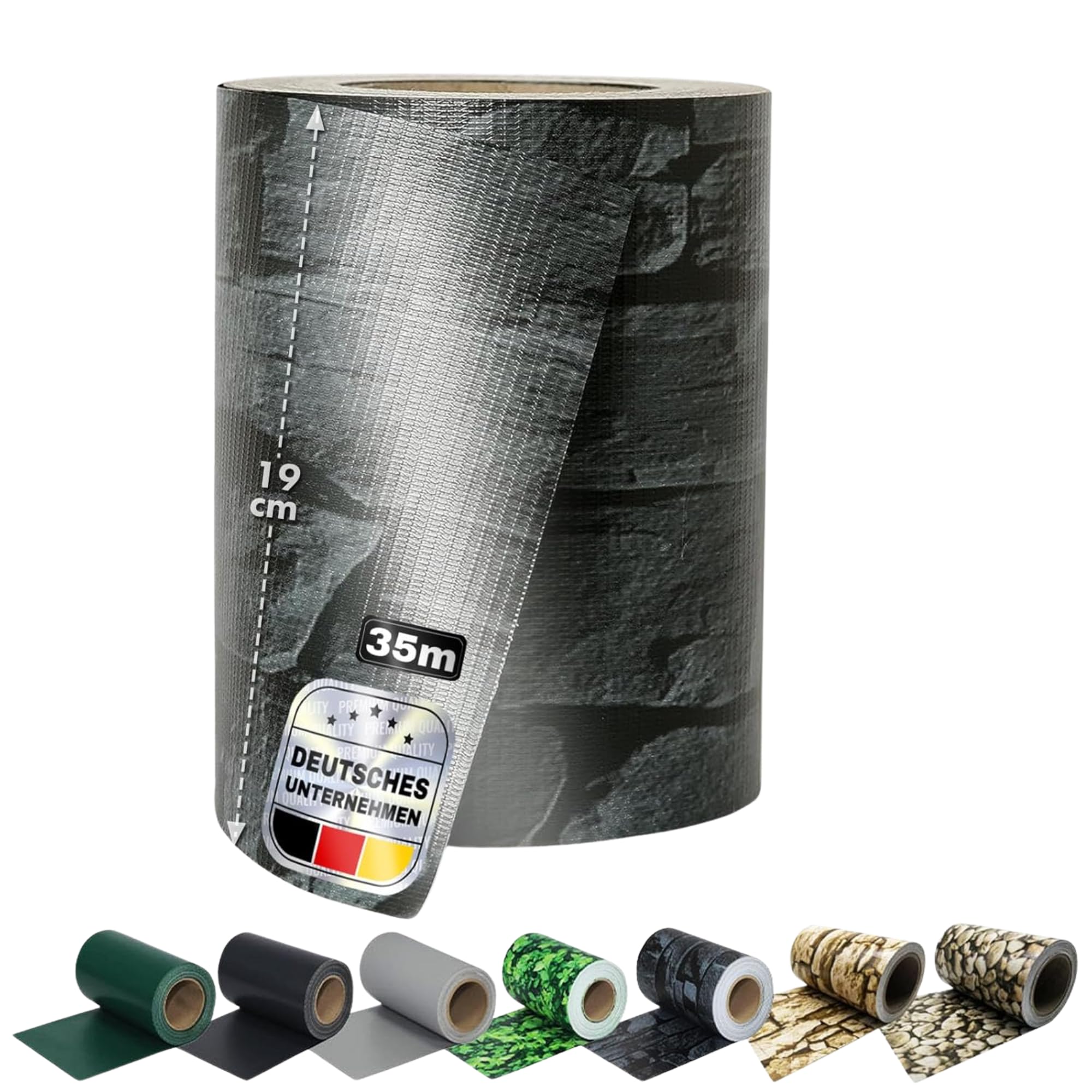 PVC Sichtschutzstreifen 19 cm x 35 m mit Befestigungsclipse | Sichtschutzfolie | Windschutz | Stabmattenzaun | Gartenzaun | Blickdicht | Für Gittermatten-Zäune | 3 Farben + 4 Designs