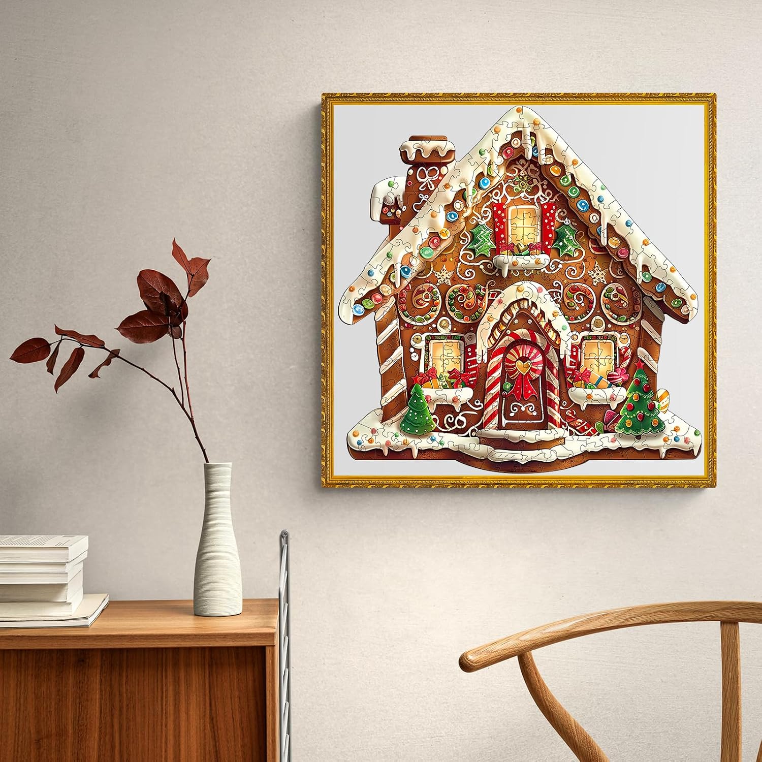 WOODBESTS Puzzles for Adults (100 Piece, S, 8.5x8.5 in) Christmas Gingerbread Wooden House Puzzle, Unique Wooden Animal Jigsaw Puzzles, Family Game and Birthday Gifts for Friend