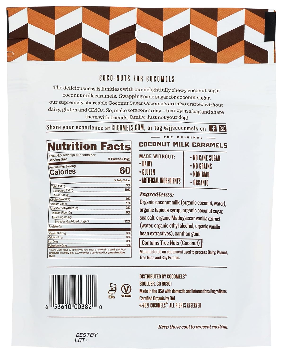 Cocomels Vanilla Coconut Milk Caramels Organic Vegan Candy, Vanilla Flavor, Pack of 6