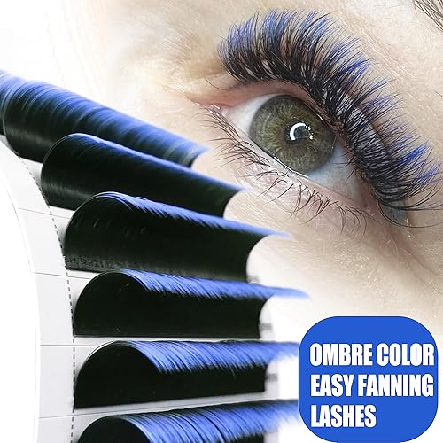 Miniatura 10 de Extensiones de pestañas de color verde degradado 0.07, rizo C de 0.315-0.551 pulgadas, bandeja mixta, extensiones de pestañas de volumen de color