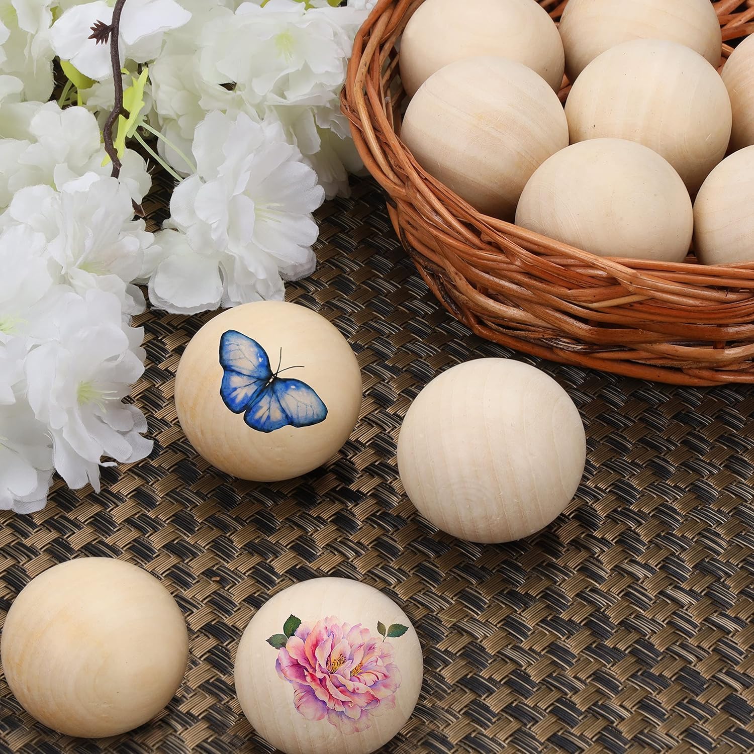 DAHI 500pz Palline di Legno 10 mm, Sfere di Legno, senza Foro, Perline Rotonde, per Lavoretti, Decorazioni Fai da Te (10 mm)