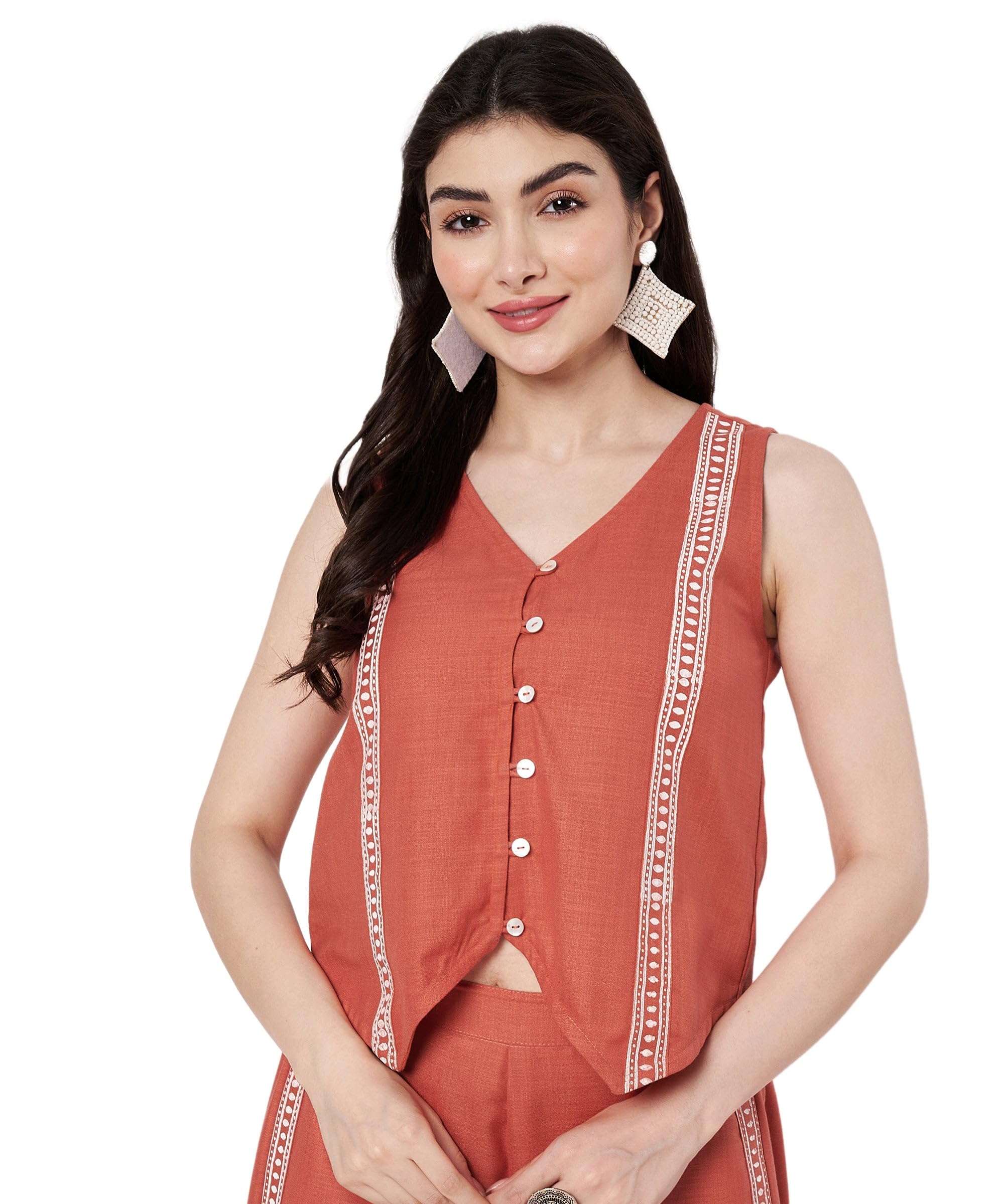 Women's Cotton Block Printed Button Down Waistcoat for Casual Workwear