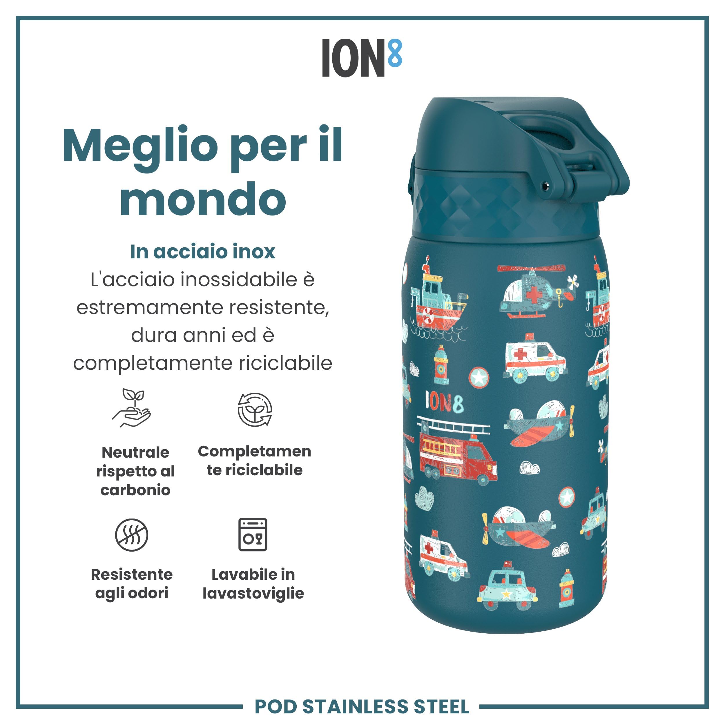 Borraccia Bambini ION8 Antigoccia 400ml | Design Pompa Dei Vigili - Foto 7