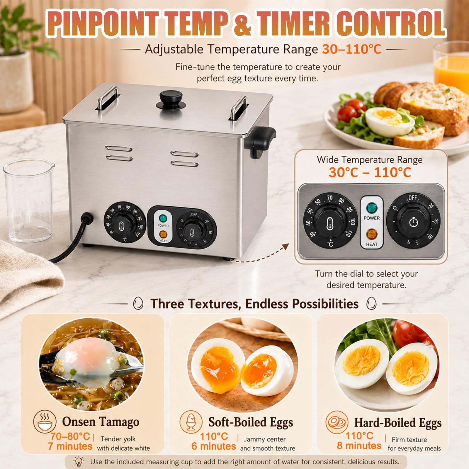 Cocedor Rápido de Huevos Capacidad 60/45 y Controles Ajustables B