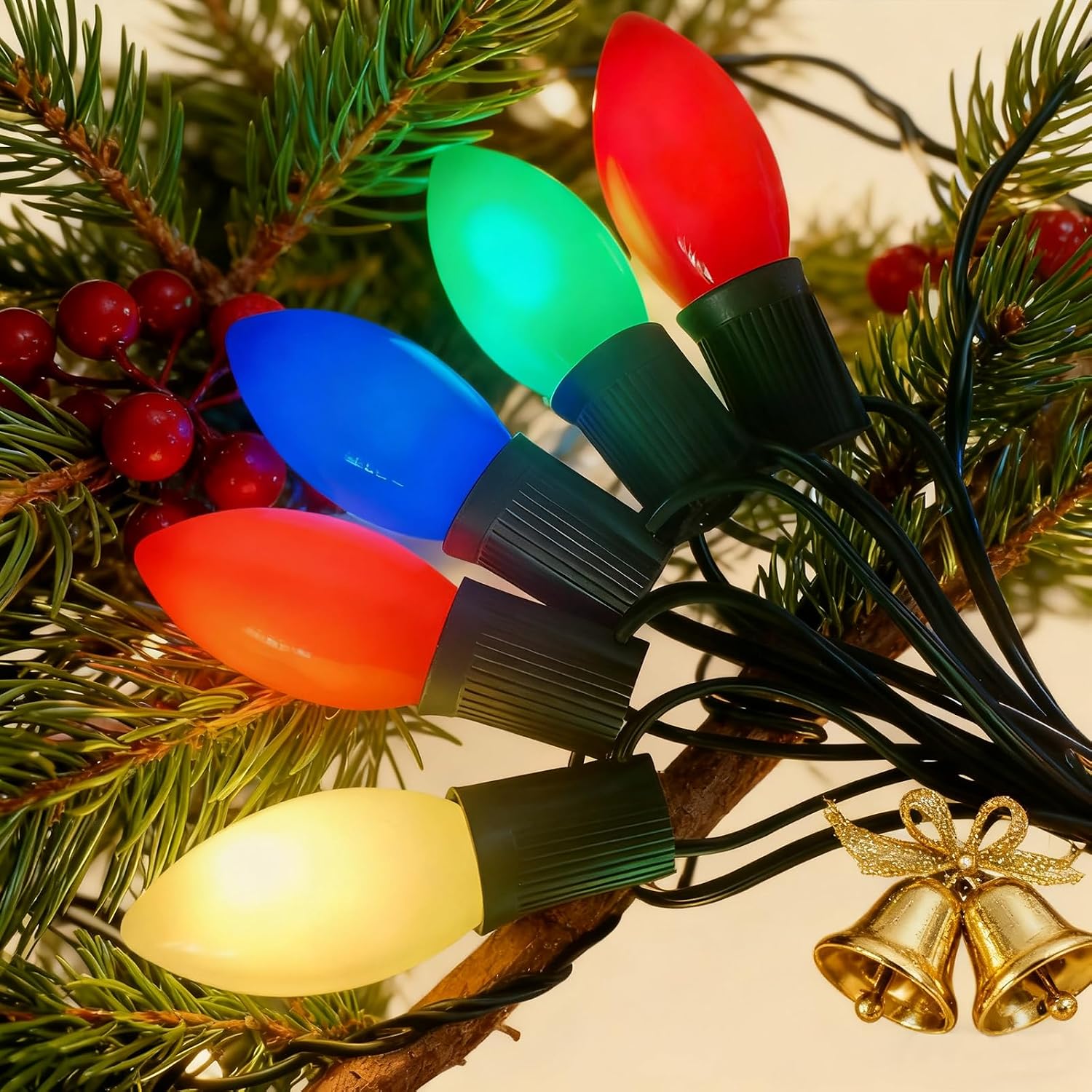 C9 Christmas Lights Outdoor 25Ft Old Fashioned Christmas Lights with 27 LED Shatterproof Multicolor Bulbs(2 Spare), Connectable Xmas String Light for Outside Indoor Roofline Bedroom Home Decor