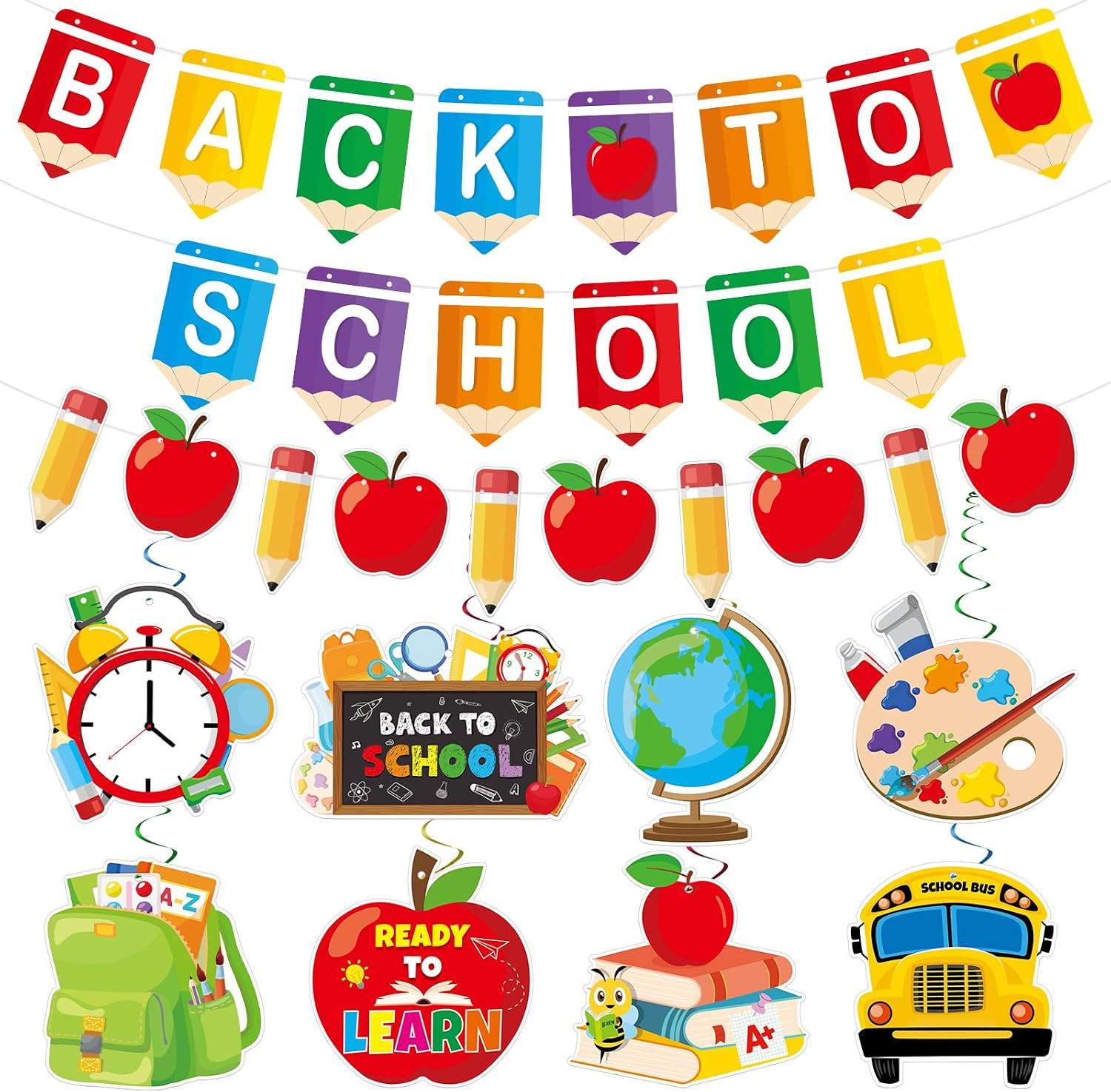 Back to School Decorations Welcome Back to School Banner with Hanging Swirls First Day of School Decorations for Classroom Office Home Party Supplies