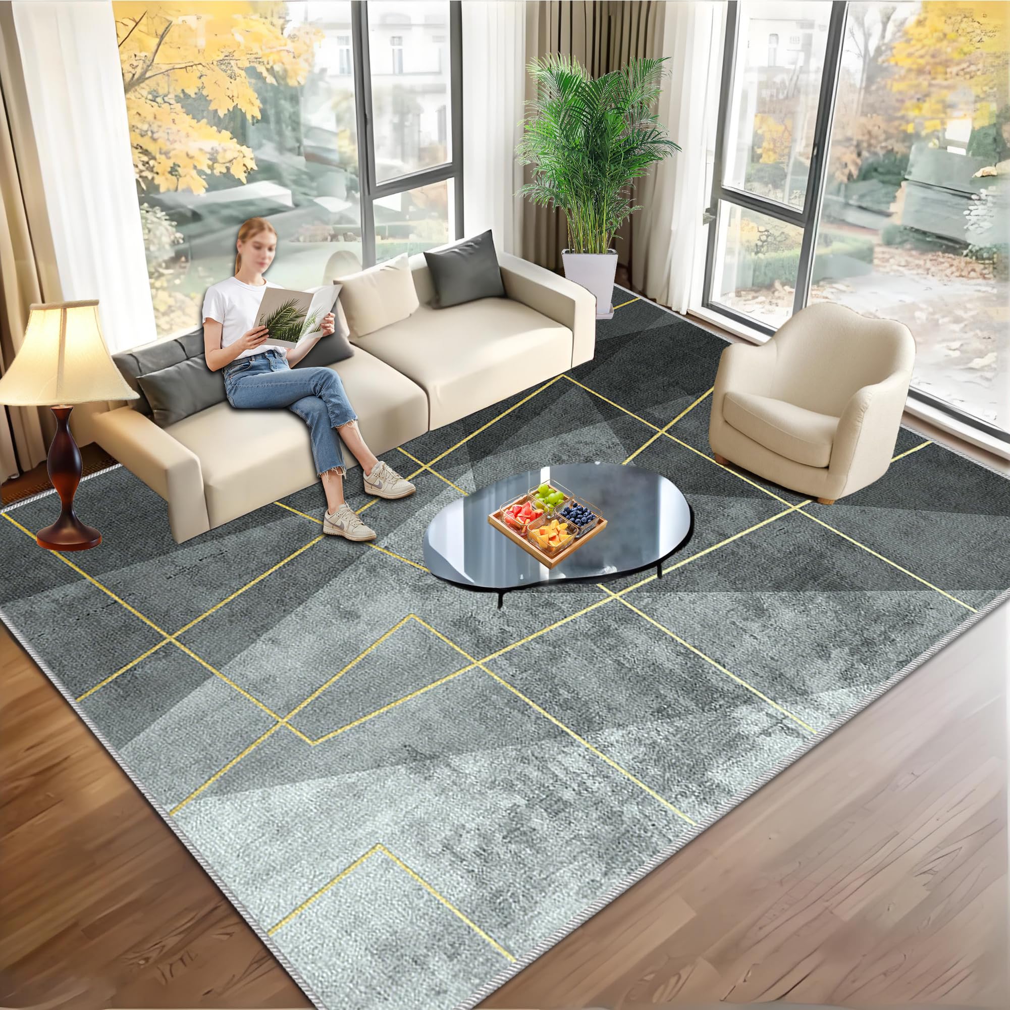Tapis de salon lavable 200x270 cm antidérapant rectangulaire