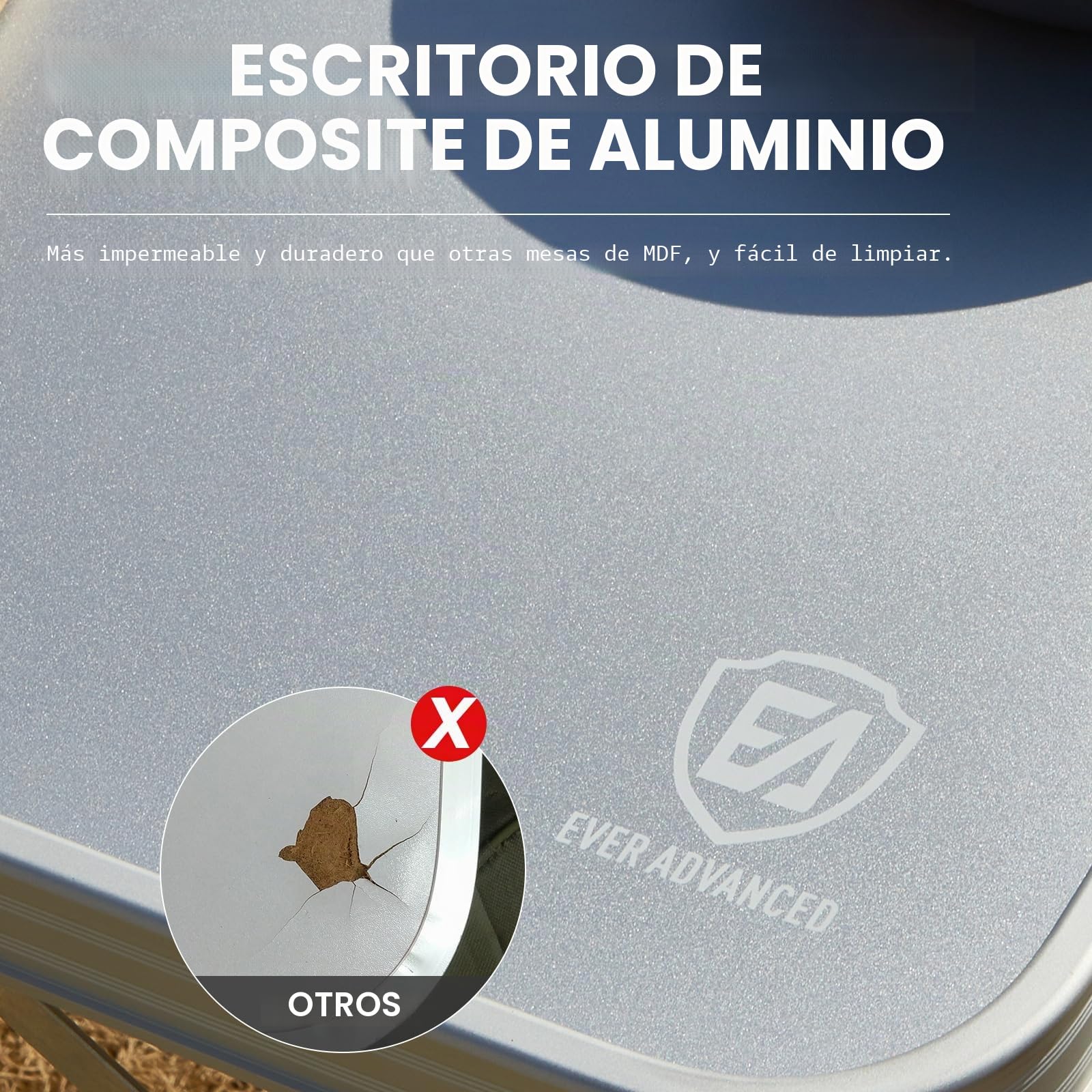 EVER ADVANCED Mesa Plegable de Camping con Almacenamiento y Escritorio en Aluminio, Patas Ajustables para Picnic al Aire Libre