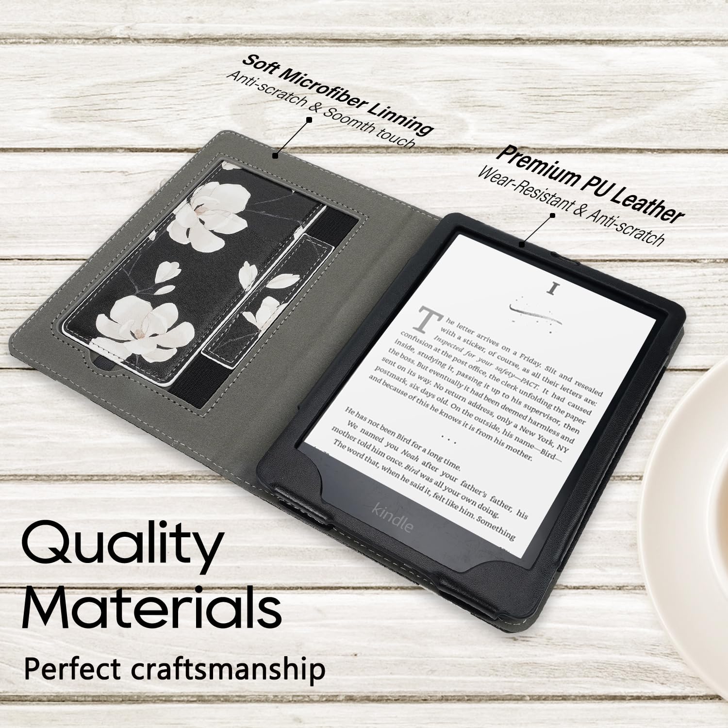 Custodia con supporto per Kindle Paperwhite da 7"/6" (12a/11a generazione-2024/2021) e Kindle Colorsoft Signature Edition - Custodia sottile e resistente in pelle PU con cinghia da polso
