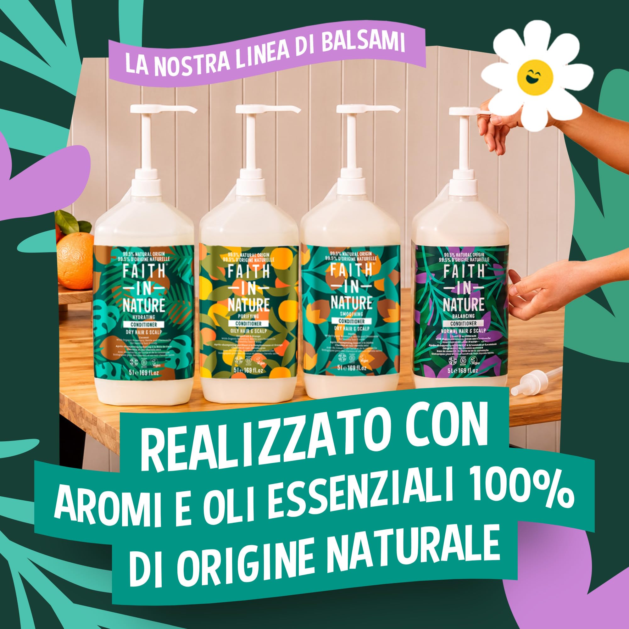 Faith In Nature Balsamo Naturale Lavanda e Geranio, Equilibrante per Capelli e Cuoio Capelluto Normali, Vegano e Cruelty Free, Senza SLS, Siliconi o Parabeni, Confezione Ricarica 5L