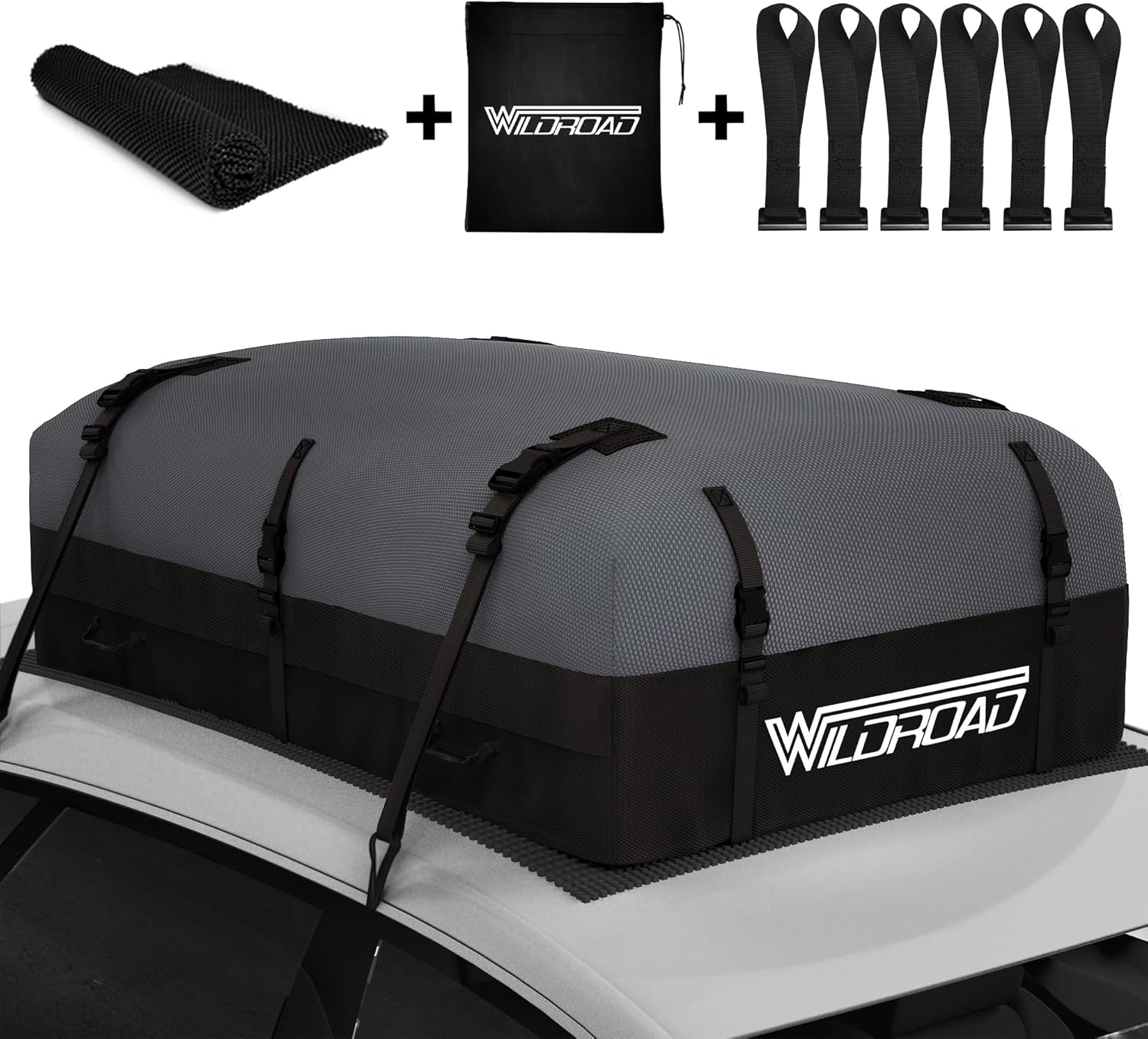WILDROAD Car Roof Bag Rooftop Cargo Carrier, 21 Cubic Feet Waterproof Roof Luggage Cargo Carrier Bag with Anti-Slip Mat for All Cars Vehicles SUV with/Without Rack (21 Cubic Feet)